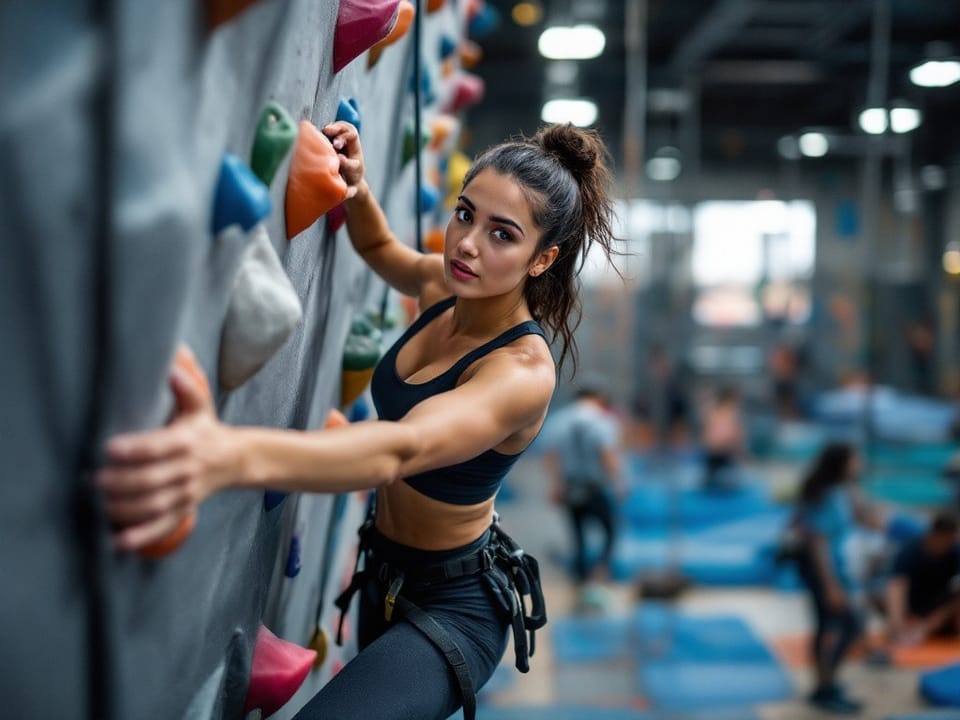 woman on rock climbing wall